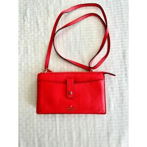 Kate Spade New York Pebbled Leather Crossbody Wallet Bag Coral Pink Logo‎